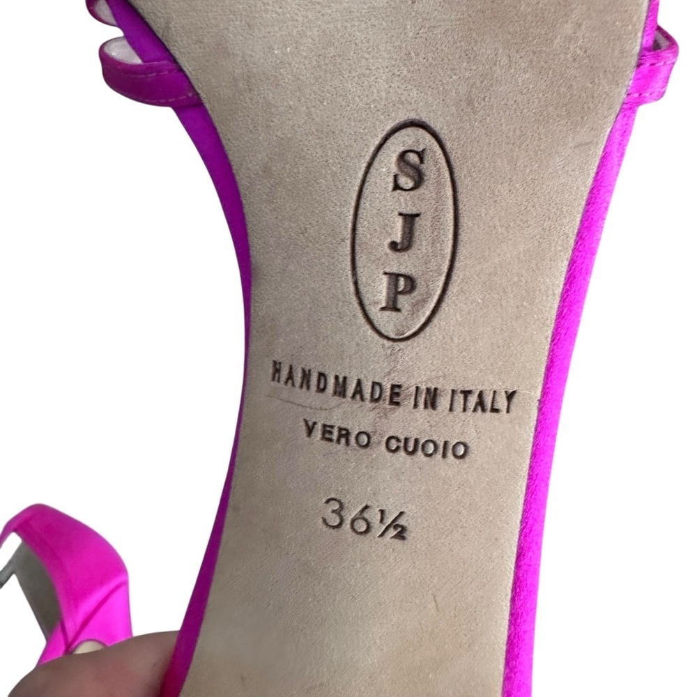 SJP Sarah Jessica Parker Fuchsia Pink Satin Ankle T-Strap Heels Size 6.5 36.5 - Picture 7 of 14